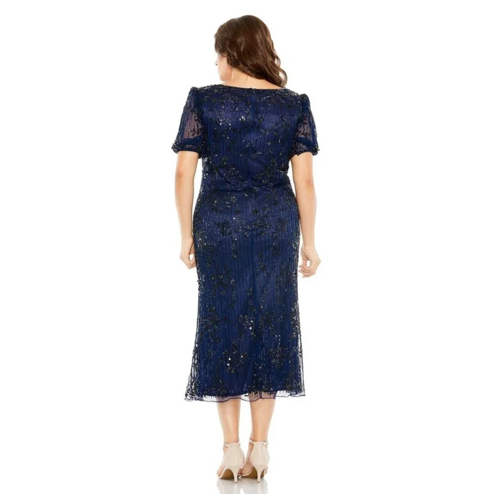 NWT Mac Duggal High Neck Puff Sleeve Embellished Dress Midnight 16W #7929 - Picture 4 of 8